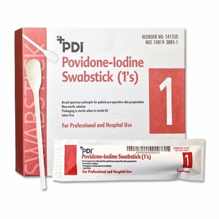 Pdi Impregnated Swabstick 10% Strength Povidone-Iodine Individual Packet NonSterile, 500PK S41350